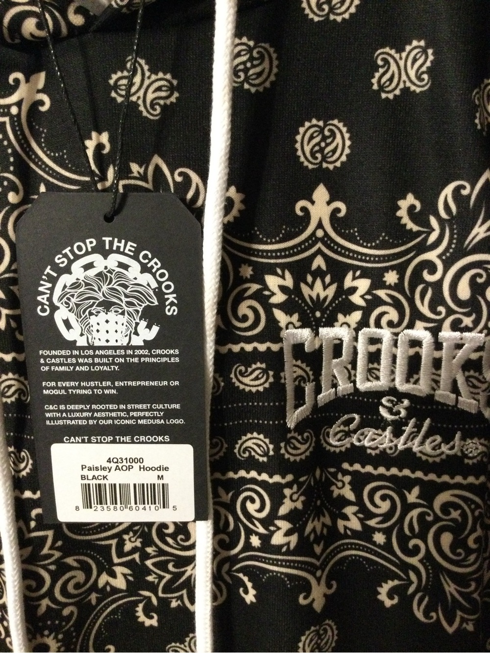 Crooks & Castles Black and Cream Paisley Hoodie